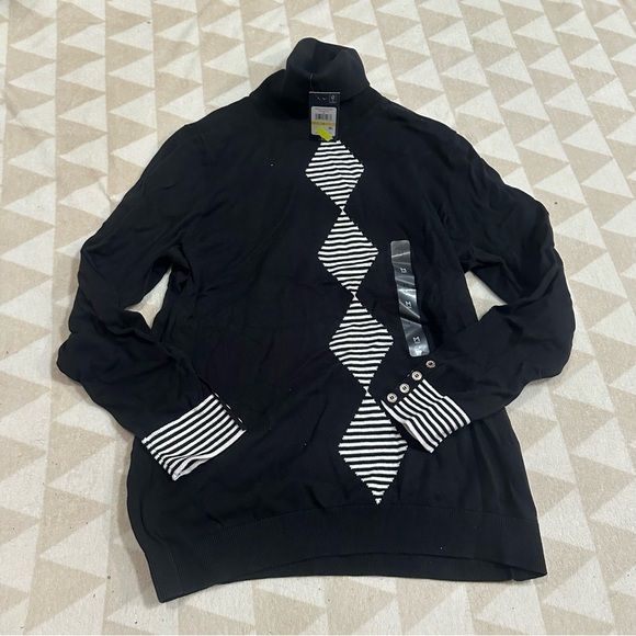 Tommy Hilfiger Womens B/W Argyle Knit Turtleneck Sweater medium - Picture 1 of 4